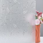 FEOMOS Etched Floral Window Film - Privacy Window Clings Decorative Frosted Window Film Glass Film for Bathroom Office Doors No Glue 44cm x 200cm