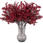 12 Bundles Babys Breath Gypsophila Artificial Flowers, Burgundy Fake Silk Flowers, Fall Thanksgiving Front Door Indoor Outdoor Decor, Floral Arrangement Kitchen Table Centerpieces Decoration.