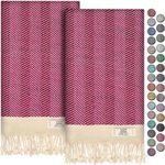 EPHESUS TOWELS Hand Towels - Set of 2 | 18" x 30" - Decorative Turkish Hand Towel for Bathroom, Kitchen, Guest, Face, Hair, Tea, Dishcloth (Herringbone, Fuchsia)