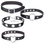 OLaiXin 4 PCS Black Leather Choker Neklace O Ring Vintage Gothic Punk Choker Fancy Dress Rock Choker PU Leather Choker Collar For Women Men Accessory