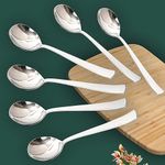 Parage 6 Pieces Stainless Steel Soup Spoon Set for Home & Kitchen, 18.5 cm Long, Perfect for Soup and Stew, Set of 6, Silver