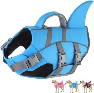 Dogcheer Dog Harness-Style Life Jacket Shark, Reflective Dog Life Vest for Swimming Boating, Adjustable Puppy Swim Vest, Pet Floating Device for Small Medium Large Dogs - Blue, XL