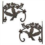 Sungmor Cast Iron Plant Hanger Wall Hooks - Heavy Duty Hanging Basket Brackets - Hummingbird Shape & 26.5CM & 2PC Brown - Decorative Wall Hangers for Planters Lanterns Bird Feeders Houses Wind Chimes