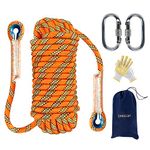 EMEKIAN 10mm Orange Indoor Outdoor Climbing Rope, 15M(49ft) Static Rock Climbing Rope for Escape Rope, Ice Climbing Equipment, Fire Safety Rescue Rope, with Non-Slip Gloves