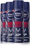 NIVEA MEN Dry Impact Anti-Perspirant Deodorant Spray Pack of 4 (4 x 150ml), Men's Anti-Perspirant Deodorant, Dual Active Formula Deodorant Spray, 48H Protection Aerosol Spray