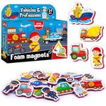 Little World Large Set of 24 Foam Fridge Magnets for Kids 1 year old - Learning Baby Magnets – Fridge Magnets for Toddlers - Kids Fridge Magnets for 2 year old – Cars and Vehicles Toddler Magnets