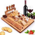 Cheese Board and Knife Set, Bamboo Charcuterie Board Set,Charcuterie Platter Serving Tray with 4 Stainless Steel Knife and Serving Utensils,Cheese Plate Set,Perfect for Birthday,Housewarming Gift