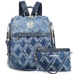 MKP Women Fashion Backpack Purse Jean Denim Handbag Anti-Theft Rucksack Travel College Shoulder Bag with Wristlet, Denim Blue-1, Rucksack Backpacks