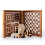 Manopoulos - Classic 4 in 1 Combo Games Set in Walnut replica wooden case – Chess, Backgammon, Ludo & Snakes and Ladders – 13-inch x 13 inches (34cm x 34cm) – Classic Strategy Board Games