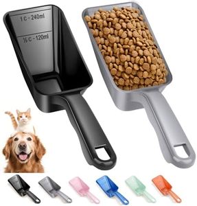 2-Pack Dog Food Scoop 1 Cup, Plastic Pet Food Measuring Scoop With Measuring Lines (1/2 & 1 Cup Markings) for Dogs, Cats, Fish, Bird（Black and Grey)