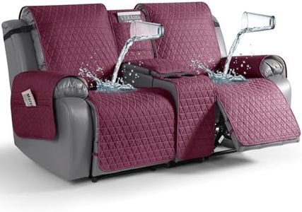 TAOCOCO 100% Waterproof Loveseat Recliner Covers with Console, Non Slip Recliner Covers that Stay in Place, Split Seat Design Washable Reclining Loveseat Cover with Elastic Straps, Wine