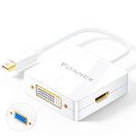 FOINNEX Mini Displayport to HDMI DVI VGA,3 in 1 Mini DP (Thunderbolt Port Compatible) to HDMI DVI VGA Male to Female Adapter for Apple MacBook,MacBook Pro,iMac,MacBook Air,Mac Mini Laptop