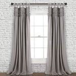 Lush Decor, Gray Lydia Curtains Ruffle Window Set for Living, Dining, Bedroom x 40, 95 in L Panel Pair