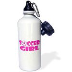 3dRose Soccer Girl Pink and White-Sports Water Bottle, 21oz (wb_181852_1), Aluminum