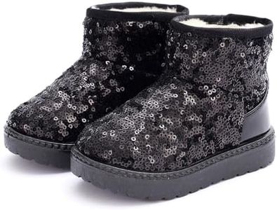 DADAWEN Boy's Girl's Warm Winter Sequin Waterpoof Outdoor Snow Boots Black US Size 6.5 M Toddler