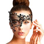 Exlinonline Lace Masquerade Mask (Light-Weight Metal),Half Face Fit for Adult,Specially for Costume,Themed Party (The Mysterious Queen) Black