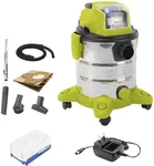 Sun Joe Cordless Vacuum, 24V Stainless Steel Wet or Dry Kit with Battery, Charger, Carpet Brush, Nozzle & Extension Tubes, 5.3 Gallon, 24V-WDV6000