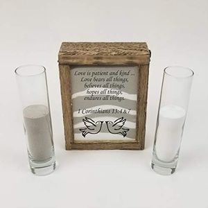 Rustic Unity Sand Ceremony Set Love is Patient with Black Lettering Rustic Shadow Box for Wedding, Vow Renewal, Unity Sand Ceremony Set, Beach Wedding Decor, Unity Candle Alternative