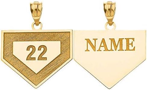 Certified 14k Gold Customized Sports Home Plate Baseball Base Pendant with Your Name and Number, Yellow Gold