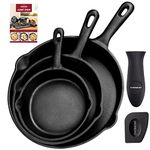 OVERMONT Pre-Seasoned Cast Iron Skillet Set–(9.6Inch-24.5cm) (7.7Inch-19.5cm) (6Inch-15.24cm) Frying Pans Oven Pot Safe Cookware for Indoor, Barbecue, Campfire Cooking Outdoor Use