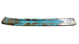 storeindya Handmade Wooden Incense Stick Holder Burner with Blue Hand Painted Pattern/Ash Catcher for Insense Sticks and Joss Sticks/Great Gift for Any Occasion size 10x1.5 inch