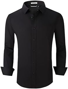 Alex Vando Mens Dress Shirts Regular Fit Long Sleeve Stretch Business Dress Shirts for Men,Solid Black,S