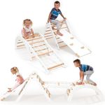 Ocodile Extra-Large 6-in-1 Pikler Triangle Climbing Set – Oversized Montessori Climbing Toys for Toddlers – Spacious Indoor Wooden Play Gym for Kids Ages 2-6 – White