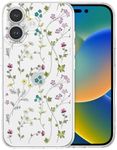 RALEAVO Floral Case for iPhone 16, Clear Case with Flower Branch Pattern Cute Cover Case for Girls Women Slim Thin Soft Silicone Shockproof Phone Case for iPhone 16 (6.1"),Transparent