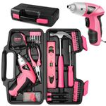 JENABOM Pink Household Tool Set with 3.6V USB Electric Screwdriver, 112 PCS Home Tool Kit with Cordless Power Driver, Hand Tool Kits for Women