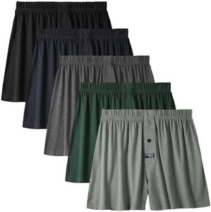 BAMBOO COOL Men's Boxer Short soft and Breathable Knit Boxers for men Moisture-wicking Underwear with Button Fly 5 Pack