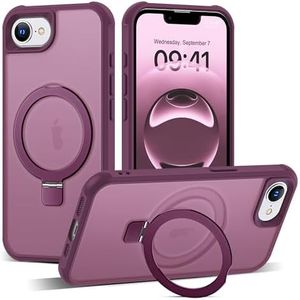 SKYLMW Compatible with iPhone 16E Case with Invisible Magnetic O-Ring Stand Military-Grade Translucent Case for iPhone 16E 6.1" 2025 [Compatible with Mag-Safe][Great Grip Feeling], Wine Red
