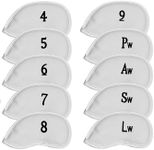 All Teed Up Premium Magnetic Leather Iron and Wedge Golf Club Head Covers | Set of 10 | Fits Most Clubs | Embroidered Club Label on Both Sides of Club Head Cover (White 4-LW (10 pcs))