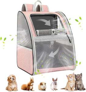 Pawaboo Zaino per Gatti Cani, Borsa per Animali Piccoli, Zaino da Viaggio per Gatti Cani Fino a 10 kg, Contenitore da Trasporto Traspirante con Supporto, Borsa per Viaggio Passeggiata Escursione, Rosa