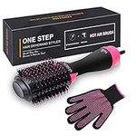 2023 New Updated VASLON One-Step Hair Dryer & Volumizer Hot Air Brush, 4-in-1 Hair Dryer Brush Styler for Straightening, Curling, Salon Negative Ion Ceramic Lightweight Blow Dryers Straightener Curl Hair Brush Heat Resistant Gloves