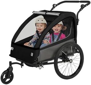 Sepnine 2-in-1 Kids Bike Trailer and Stroller with Suspension – Bike Trailer for 1 to 2 Children, Jogging Function, Foldable, 5-Point Harness, Spacious Storage, with Bug Screen and Weather Shield