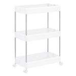 SONGMICS Slim Storage Cart, 3-Tier Rolling Cart, Narrow Utility Cart on Wheels, 6 Hooks, 360° Swivel Wheels, Lockable, Steel Frame, Bathroom, Kitchen, Office, Cloud White UKSC009W01