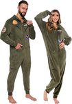 Silver Lilly One Piece Fighter Pilot Costume - Adult Novelty Flight Suit Jumpsuit Pajamas - Green - Large