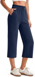 G4Free Casual Pants for Women High Waisted Lounge Pants Wide Leg Capri Pants with Pockets Soft Comfy Stretch Capris for Summer(Dark Navy,Regular)