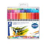 Staedtler Double-Ended Fiber-Tip Pens, Washable Ink, Fine & Bold Writing and Coloring Tips, 120 Assorted Colors, 3200 TB120, Multicoloured (3200 TB120ST)