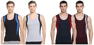 Dixcy Scott Men's Innerwear Regulart Fit Solid Vest (Pack of 2) (Grey Melange & Black_L) Men's Casual Regulart Fit Plain Vest (Pack of 2) (Wine Red & Navy_L)