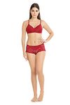 Alies Women's Soft Cup Padded Full Coverage Wire Free Bra and Panty Lingerie Set - Red (36B)