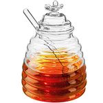 Hedume Honey Jar with Dipper and Lid, Honey Bee Pot, 17oz/500ml Glass Beehive Honey Pot for Home Kitchen