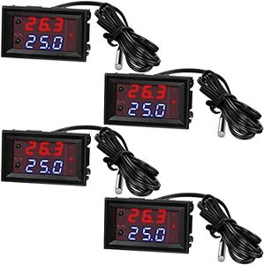 DC 12V Electronic Temperature Controller Programmable -50 to 110 Degree Celsius Heating/Cooling Thermostat Control Switch Module NTC Waterproof Sensor Probe Dual Color LED Display Monitor (4 Pieces)