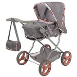 509 Crew Daisy Doll Pram - Fits Dolls up to 18", Large Retractabel Canopy, Storage Basket & Bassinet, Pretend Play for Kids Ages 3+ (3-in-1 Grey Floral Melange)