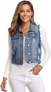 MISS MOLY Women Jean Vest Sleeveless Denim Vest with Chest Pockets Light Blue 3 XS