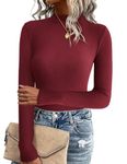 Zeagoo Women's Jumpers Long Sleeve Tops Casual Solid Pullover Mock Neck Sweater Slim Stretch Jumpers Lightweight T-Shirts Red M