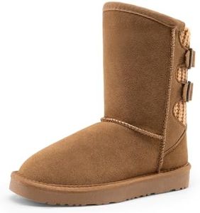 DREAM PAIRS Girls Boys Winter Boots Faux Fur Lined Mid Calf Kids Snow Tall Shoes FuzzyChic Kid's Buckle for Little Kid/Big Kid,Size 11 Little Kid,Light brown,SWEATY-BUCKLE-K