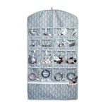 HomeStrap Set of 1 Printed Hanging Non-Woven Double Sided Jewellery Organizer 16 Pockets in Front and 12 Hook and Loops in Back (Without Hanger)(Grey)