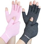 2 Pairs Arthritis Gloves for Women for Pain, Hand Compression Gloves for Carpal Tunnel, Rheumatoid, Tendonitis, Fingerless Gloves for Arthritis Pains, RSI, Typing for Men (Pink + Black, M)