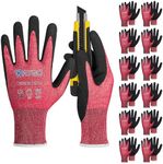 KAYGO Cut Resistant Gloves Micro Finishing Nitrile Coated,ANSI Cut Level A4,KG22NB,3D-Comfort Stretchy Fit Safety Work Gloves, Firm Grip,Machine Washabl,Red,XL